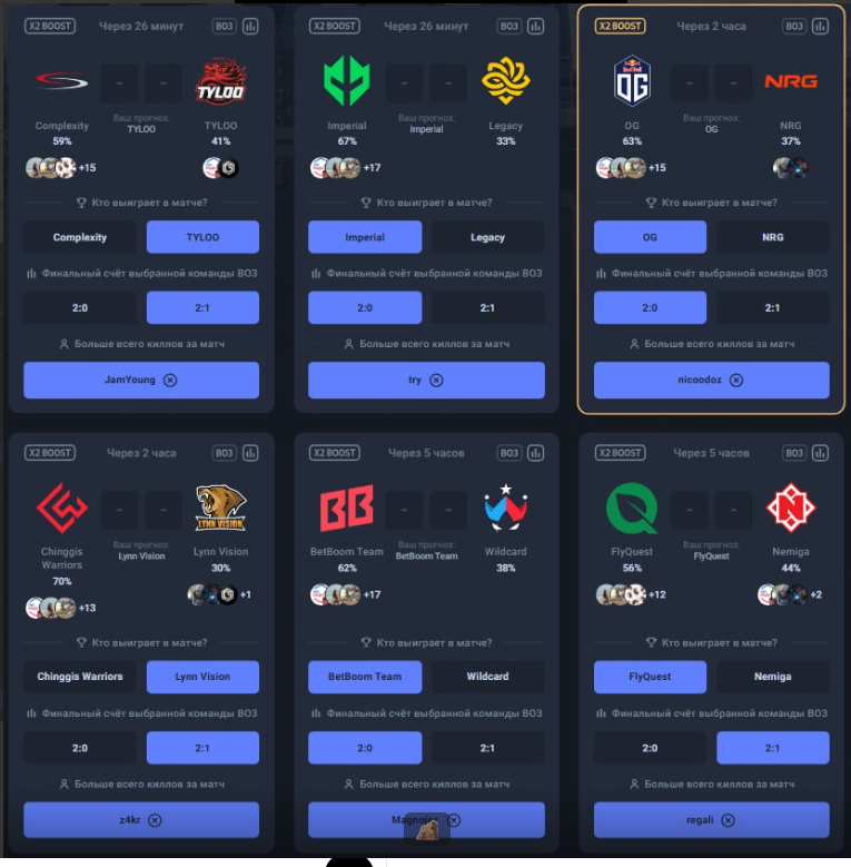Игра прогнозов по типу фэнтези