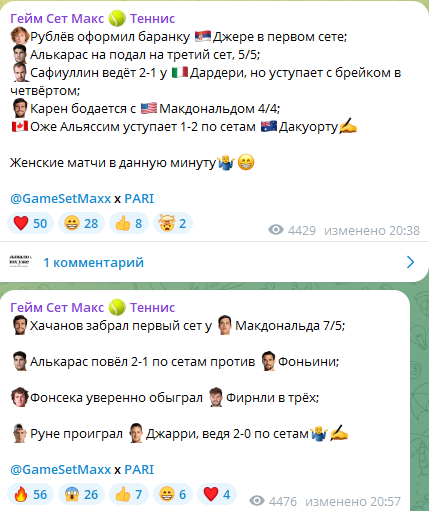 Новости с теннисных кортов