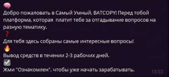 Вступительное сообщение от бота